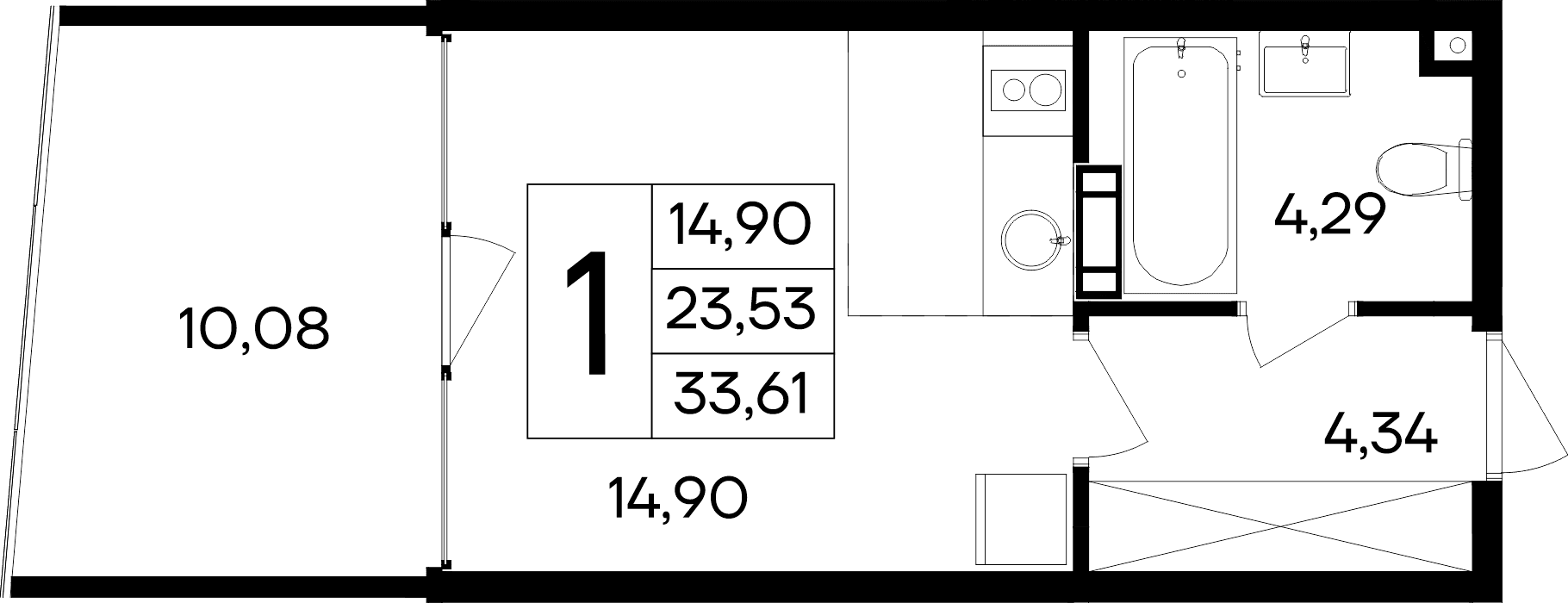 Студия, 23.53 м²
