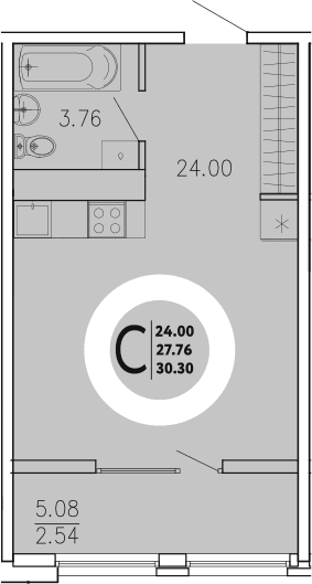 Студия, 27.76 м²