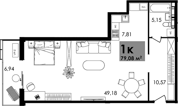 Студия, 72.71 м²