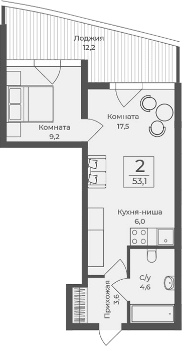 1-комн., 40.9 м²