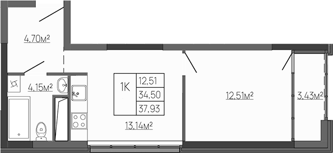 1-комн., 34.5 м²