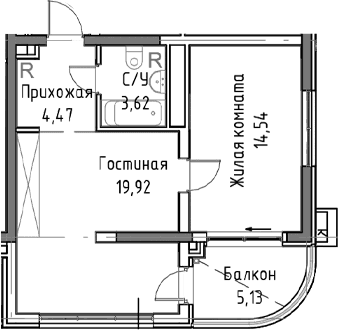 2-комн., 46.14 м²