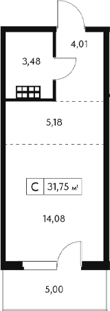 Студия, 30.25 м²