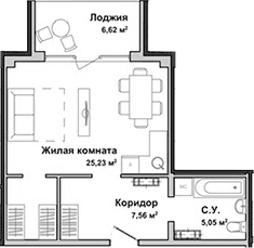 Студия, 37.38 м²