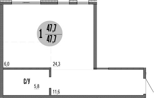 Студия, 47.7 м²