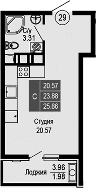 Студия, 23.88 м²