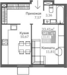 1-комн., 33.41 м²
