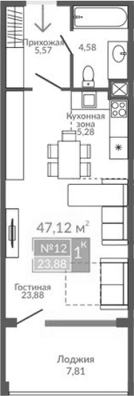 Студия, 39.31 м²