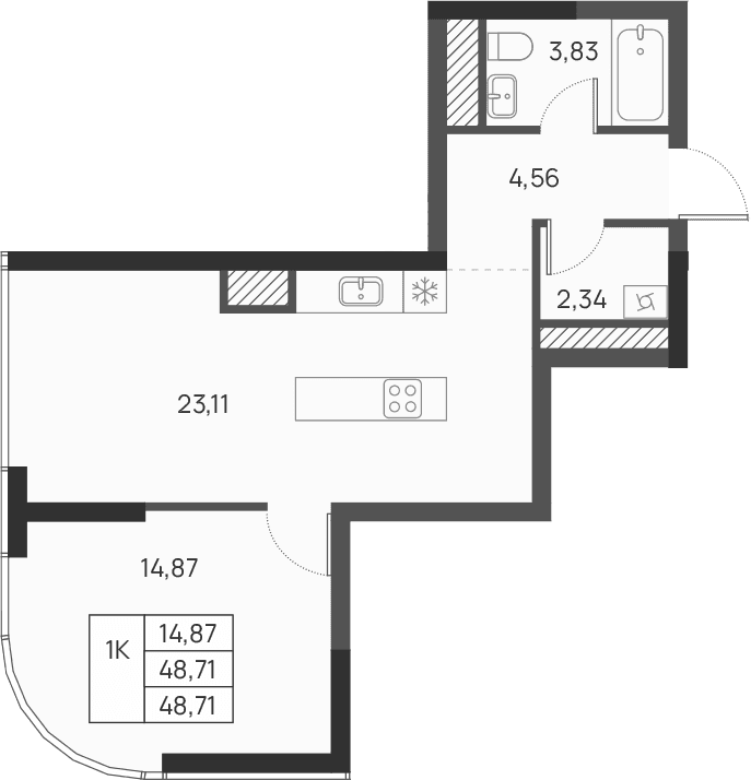 1-комн., 48.71 м²