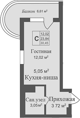 Студия, 23.84 м²