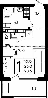 Студия, 23 м²