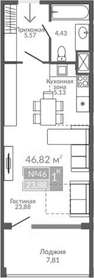 Студия, 39.01 м²