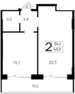 1-комн., 43.9 м²