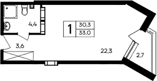 Студия, 30.3 м²
