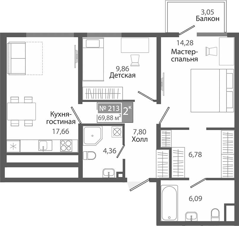 2-комн., 66.83 м²