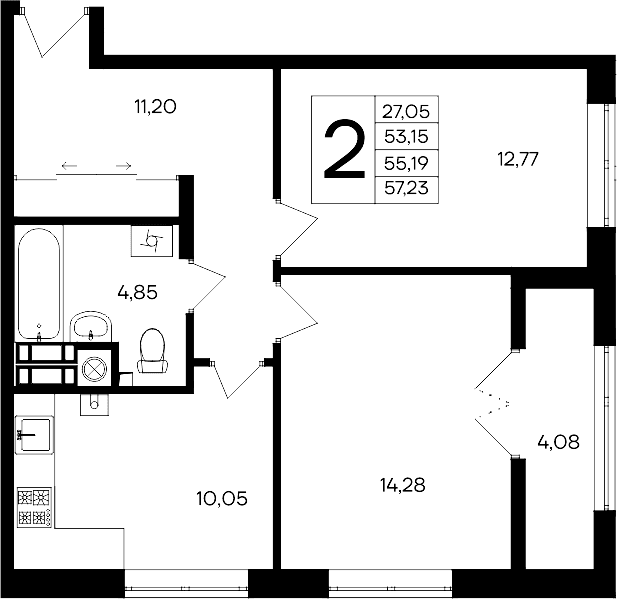 2-комн., 53.15 м²