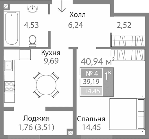 1-комн., 37.43 м²