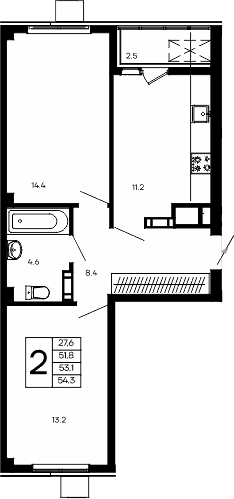 2-комн., 51.8 м²