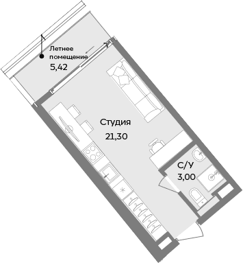 Студия, 24.3 м²
