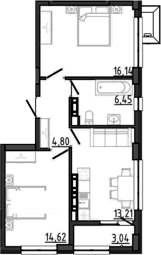 2-комн., 55.22 м²