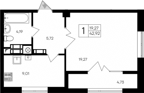 1-комн., 38.19 м²