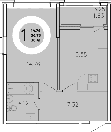 1-комн., 36.78 м²