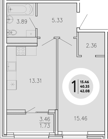 1-комн., 40.35 м²