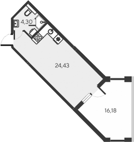 Студия, 28.73 м²