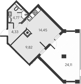 2-комн., 33.37 м²