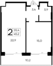 1-комн., 45.2 м²