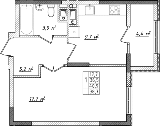1-комн., 36.5 м²