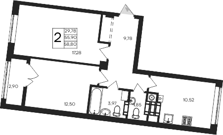 2-комн., 55.9 м²