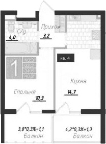 1-комн., 32.2 м²