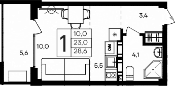 Студия, 23 м²