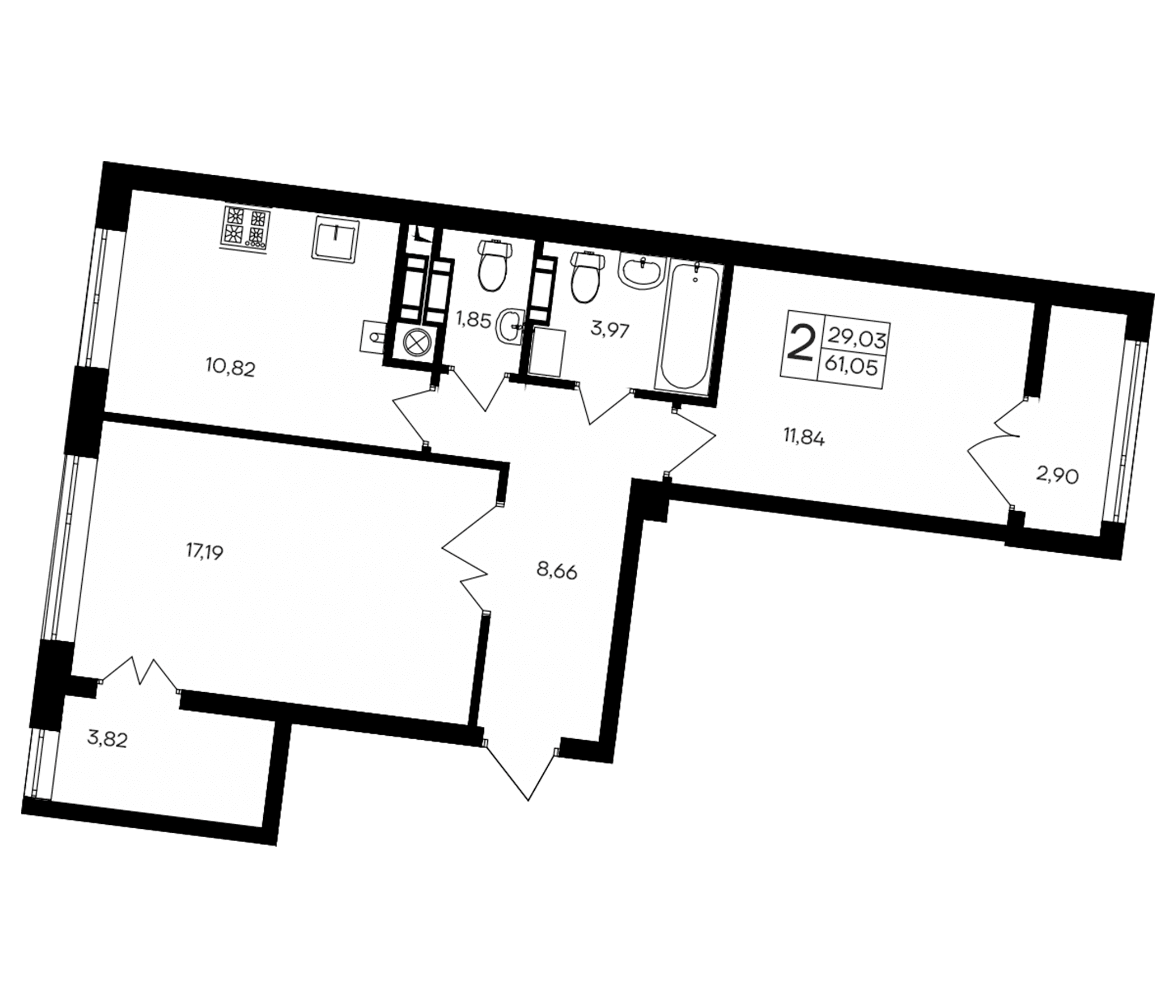 2-комн., 54.33 м²