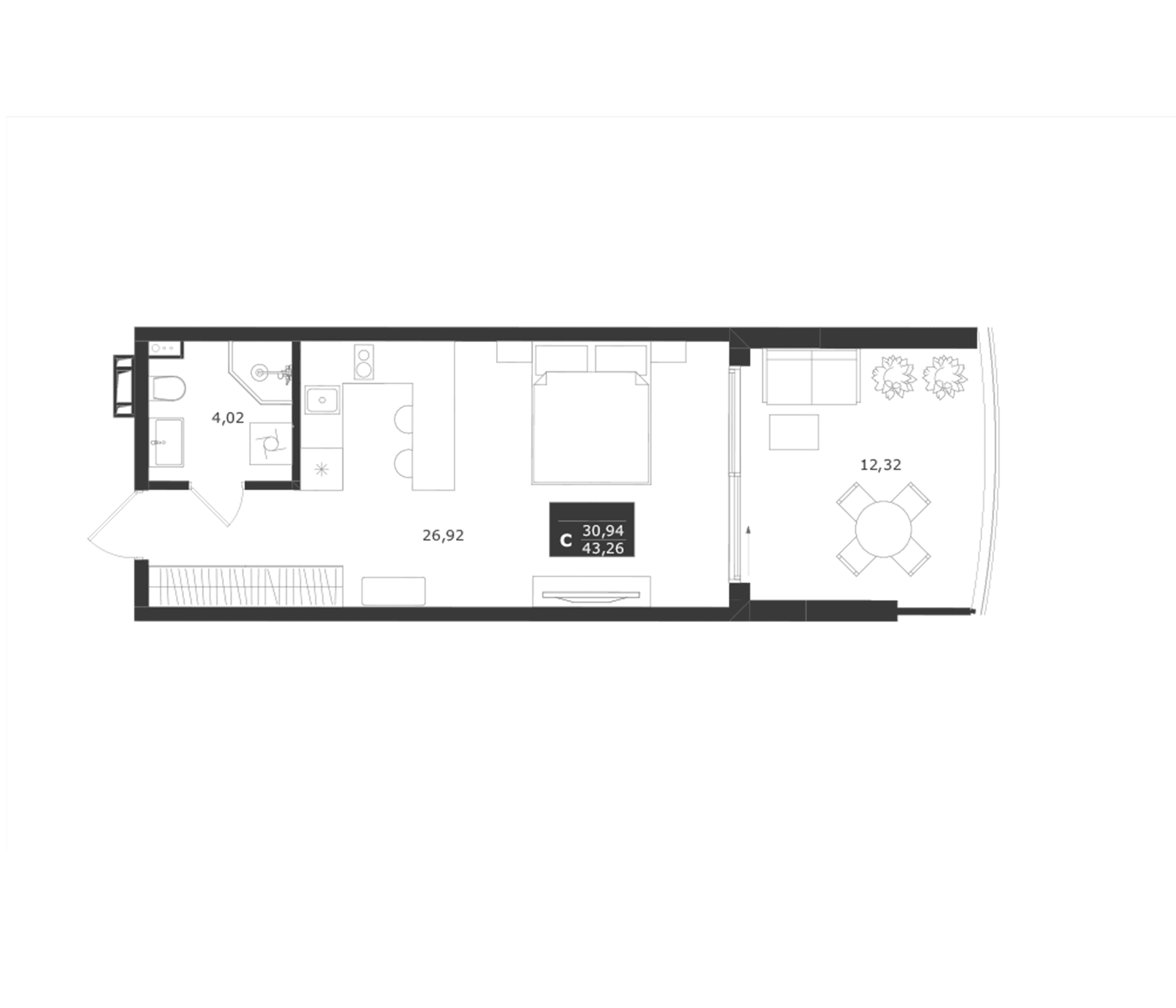 Студия, 30.94 м²