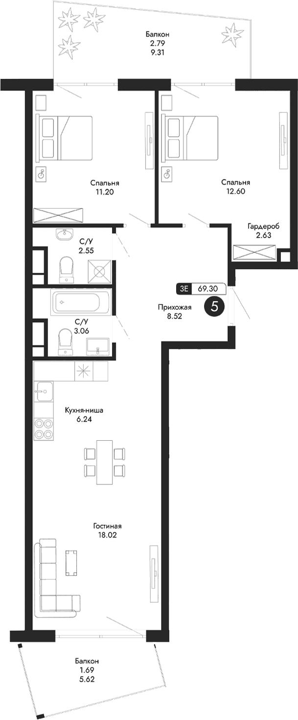 3-комн., 64.82 м²