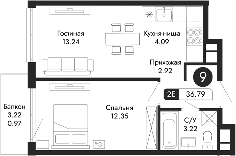 2-комн., 35.82 м²