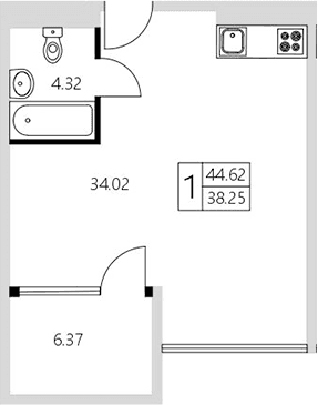 Студия, 37.73 м²