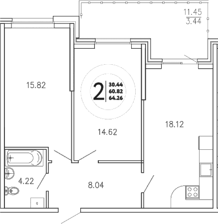 2-комн., 60.82 м²