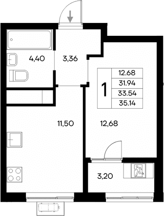 1-комн., 31.94 м²