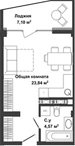 Студия, 27.3 м²