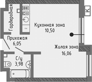 Студия, 36.59 м²