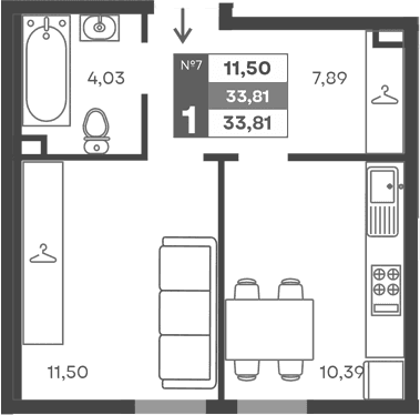 1-комн., 33.81 м²