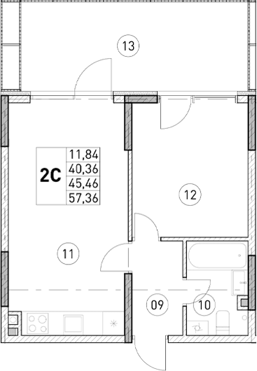 1-комн., 40.36 м²