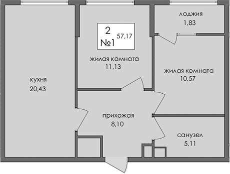 2-комн., 55.34 м²