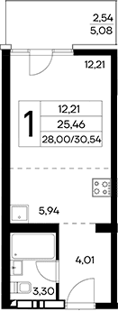 Студия, 28 м²