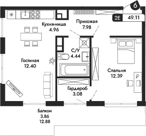 2-комн., 45.25 м²