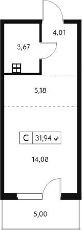 Студия, 30.44 м²