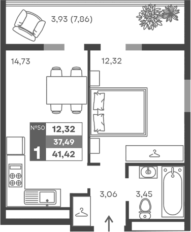 1-комн., 33.56 м²
